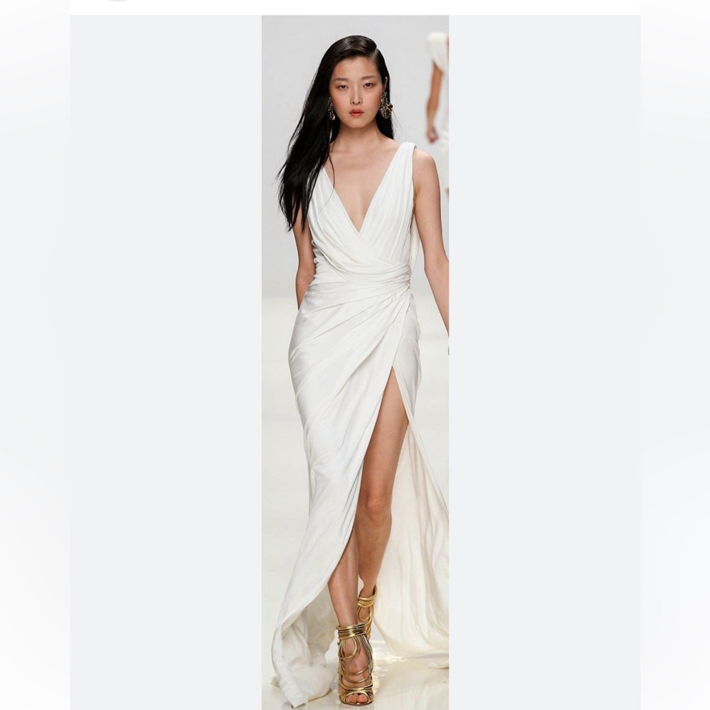 Fame and Partners white satin maxi dress us8 NWT